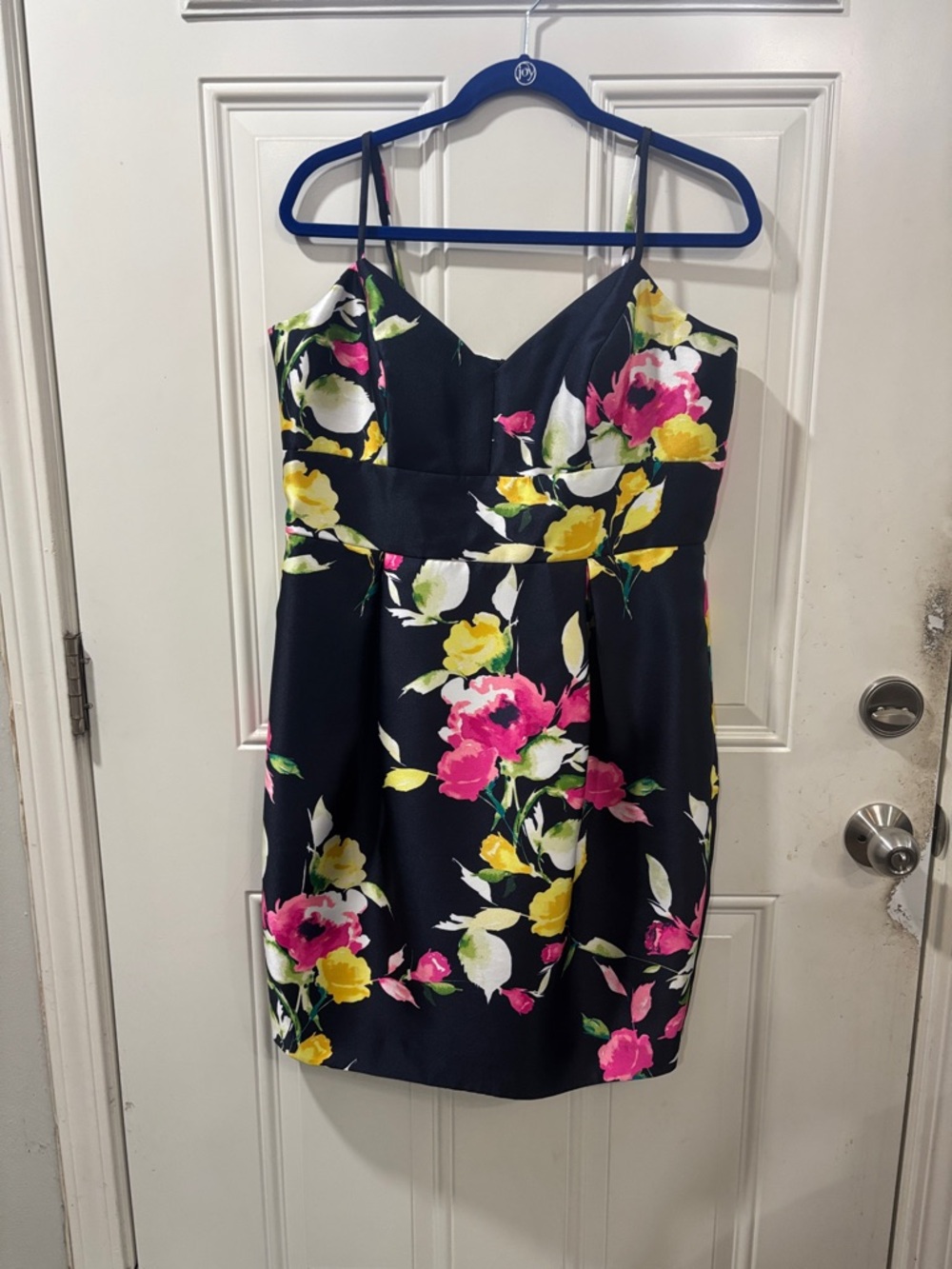 Eliza J Black Mini Dress with Pink & Yellow Floral Print Size 14